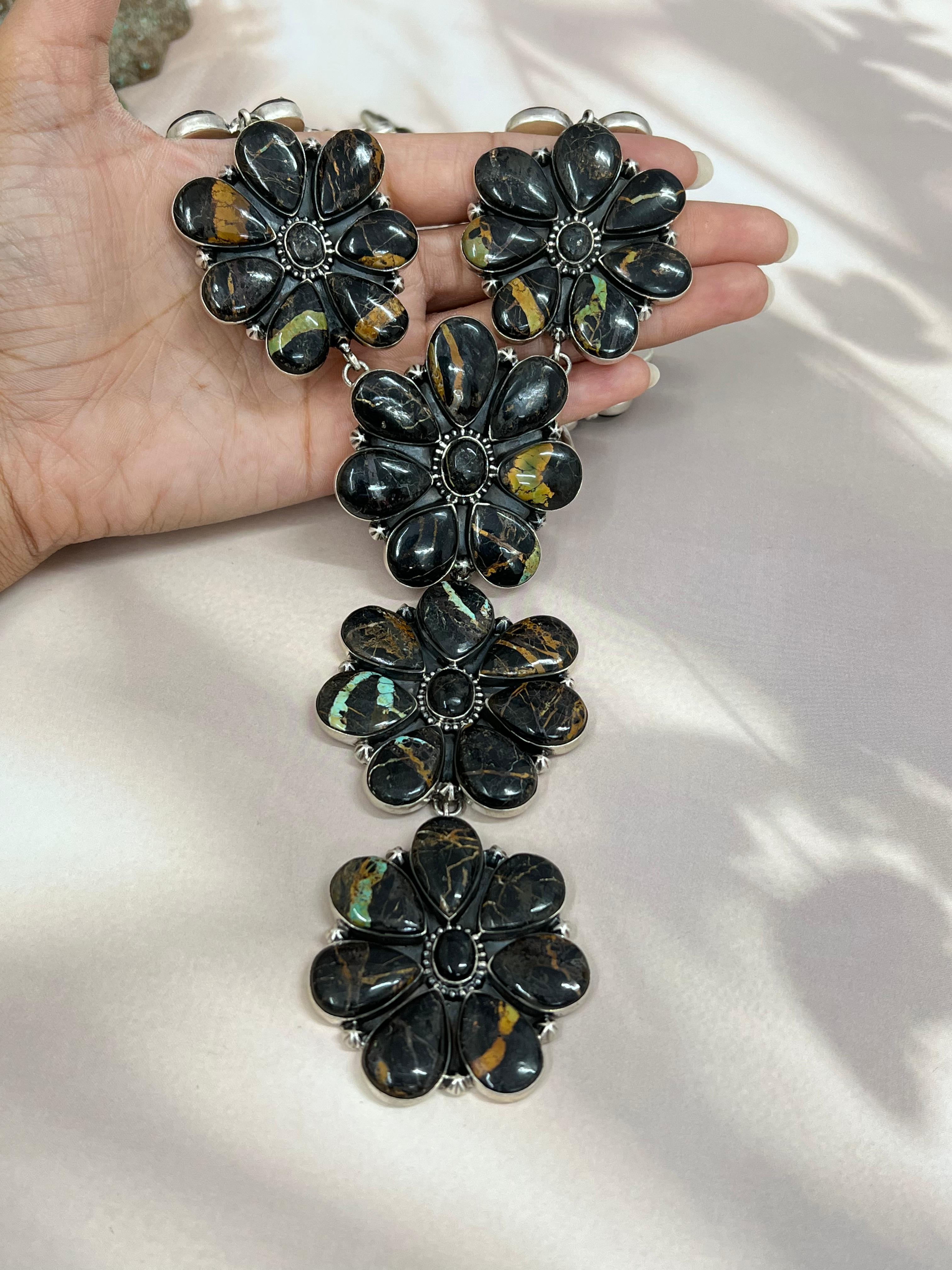 Handmade Sterling Silver Black Jack Necklace with Signed Nizhoni