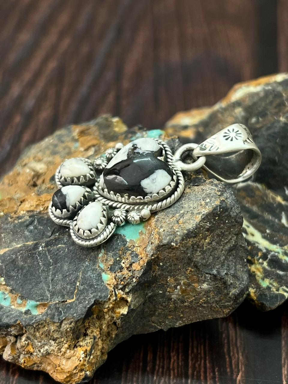 Handmade Sterling Silver White Buffalo Pendant "Signed Nizhoni" (7)