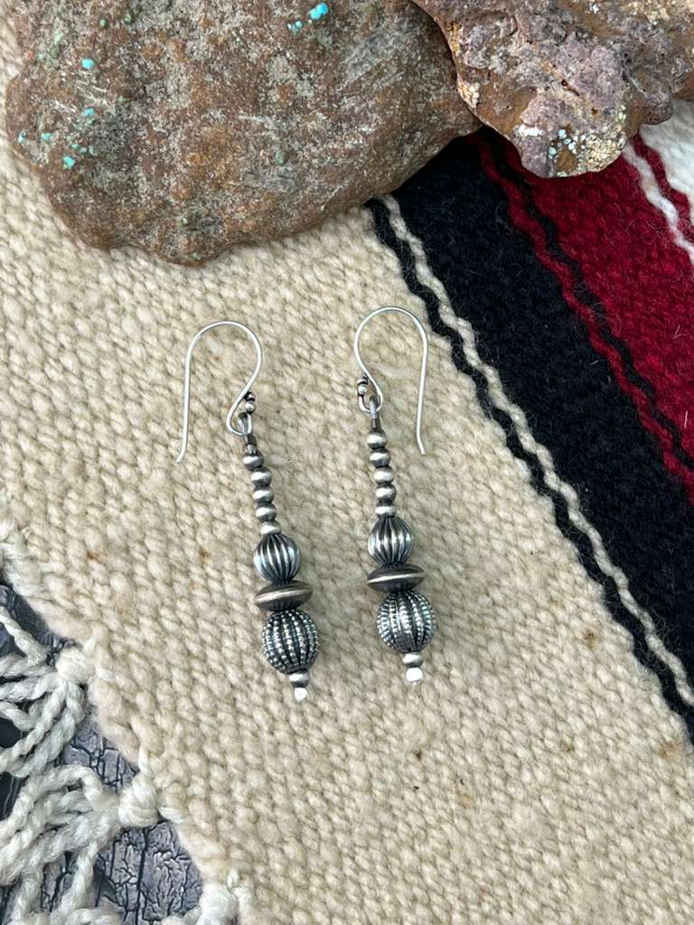 Handmade Sterling Silver Beaded Hook Dangle Earrings