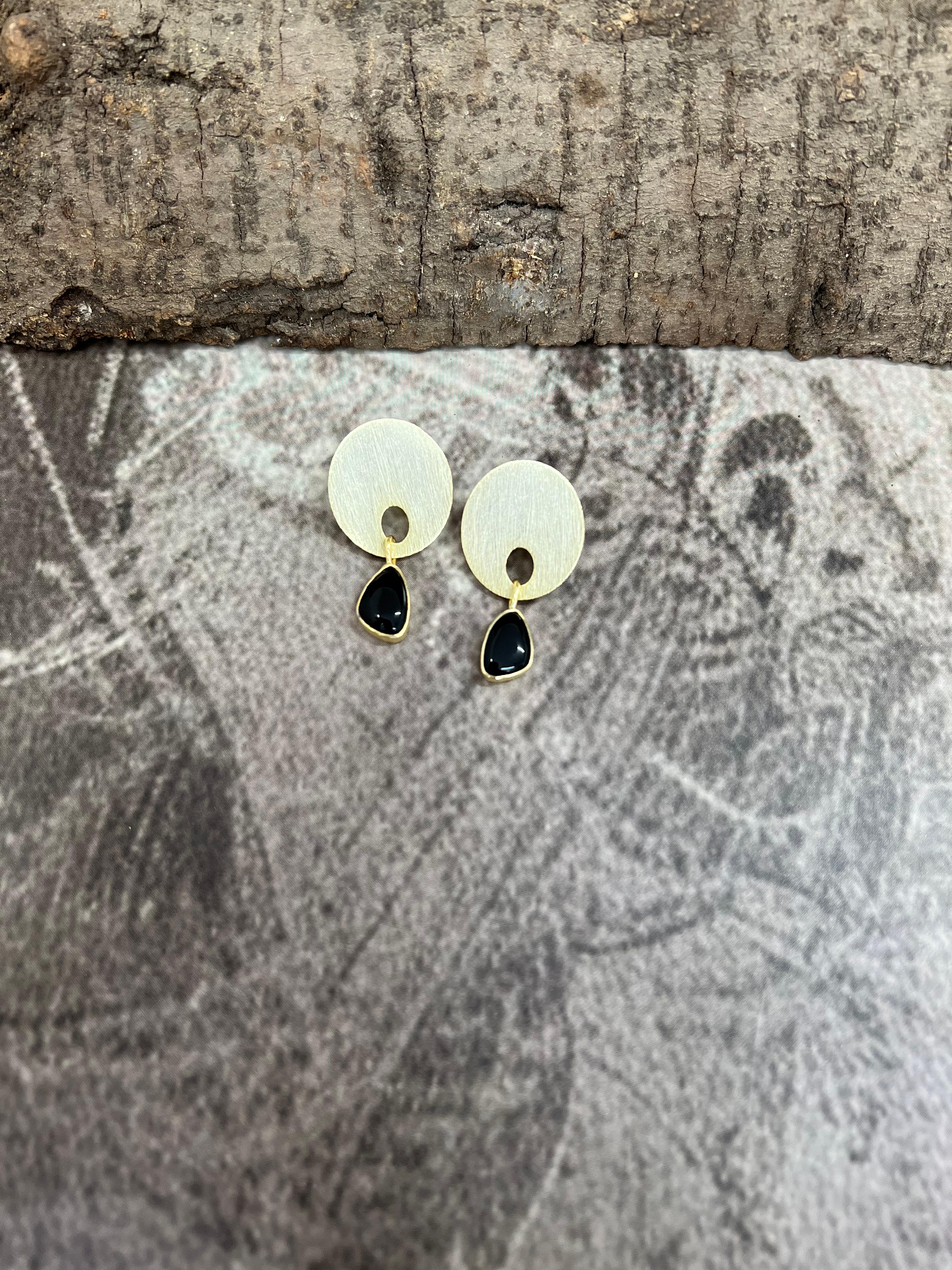 “The Golden Collection” Handmade Natural Black Onyx Post Earrings