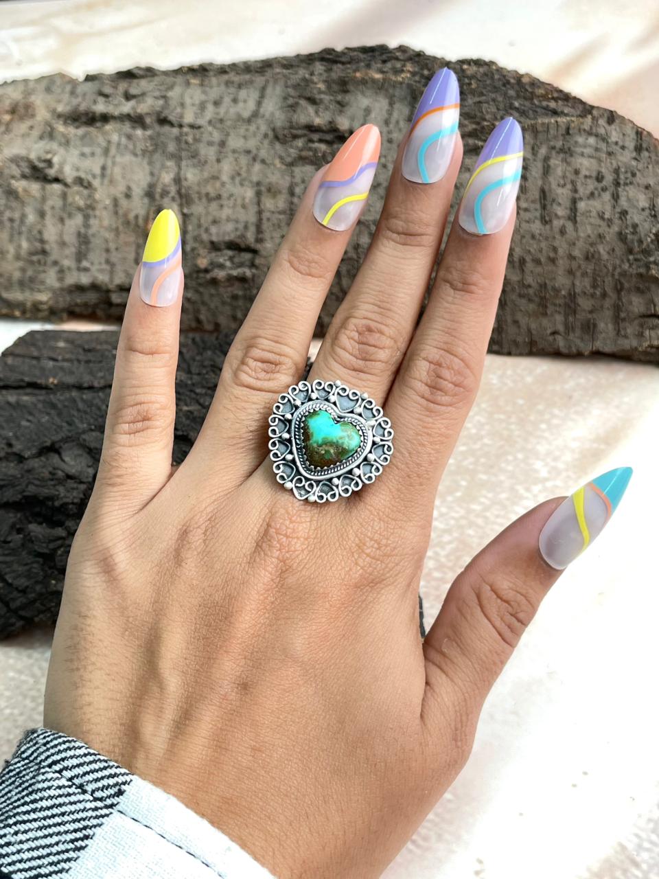 Handmade Sterling Silver Sonoran Mountain Turquoise Adjustable Ring "Signed Nizhoni"