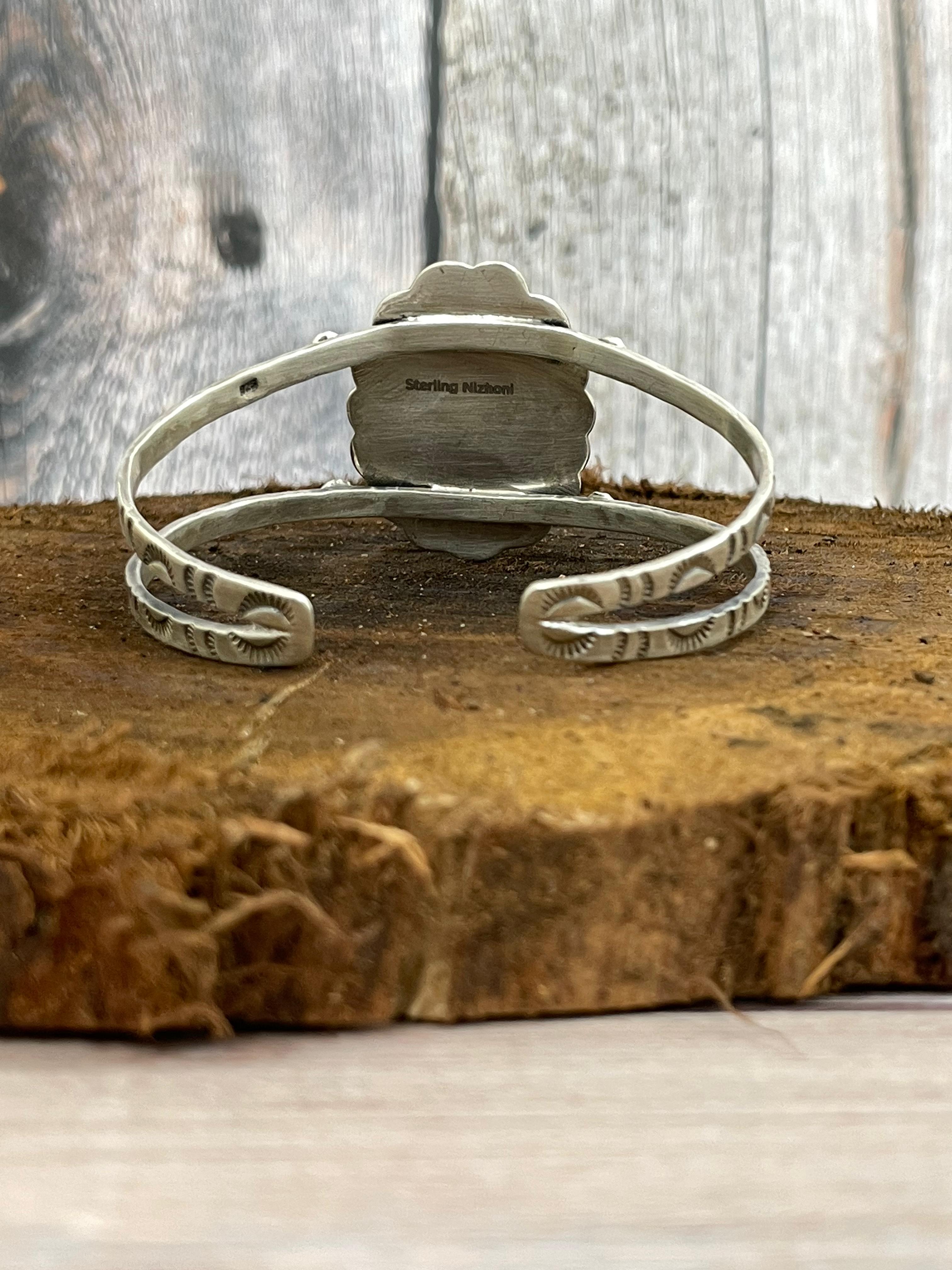 Handmade Sterling Silver Ribbon Royston Cuff Bracelet with Signed Nizhoni