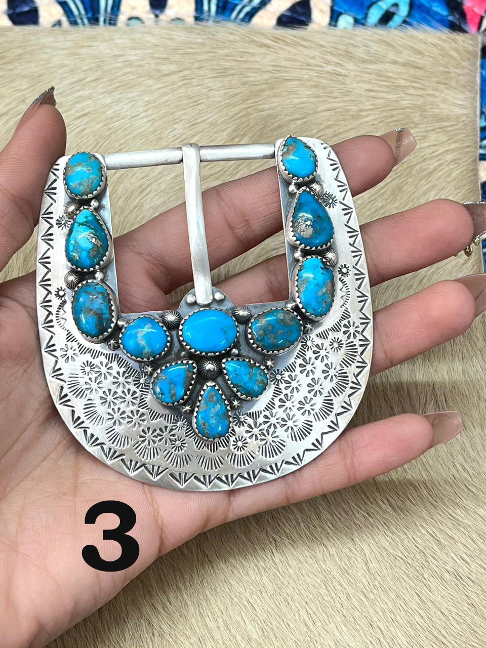 Handmade Sterling Silver Arizona Blue Turquoise Buckle "Signed Nizhoni"