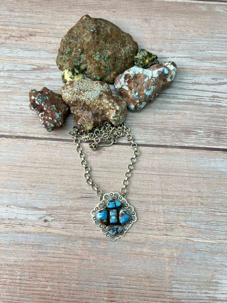 Handmade Sterling Silver Golden Hills Turquoise Necklace "Signed Nizhoni"