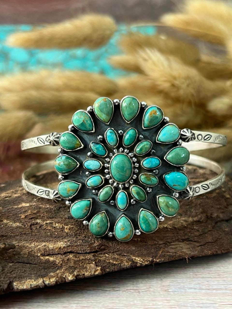 Handmade Sterling Silver Kingman Turquoise Cuff Bracelet "Signed Nizhoni"
