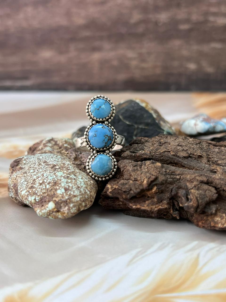 Handmade Sterling Silver Golden Hills Turquoise Adjustable Ring "Signed Nizhoni"