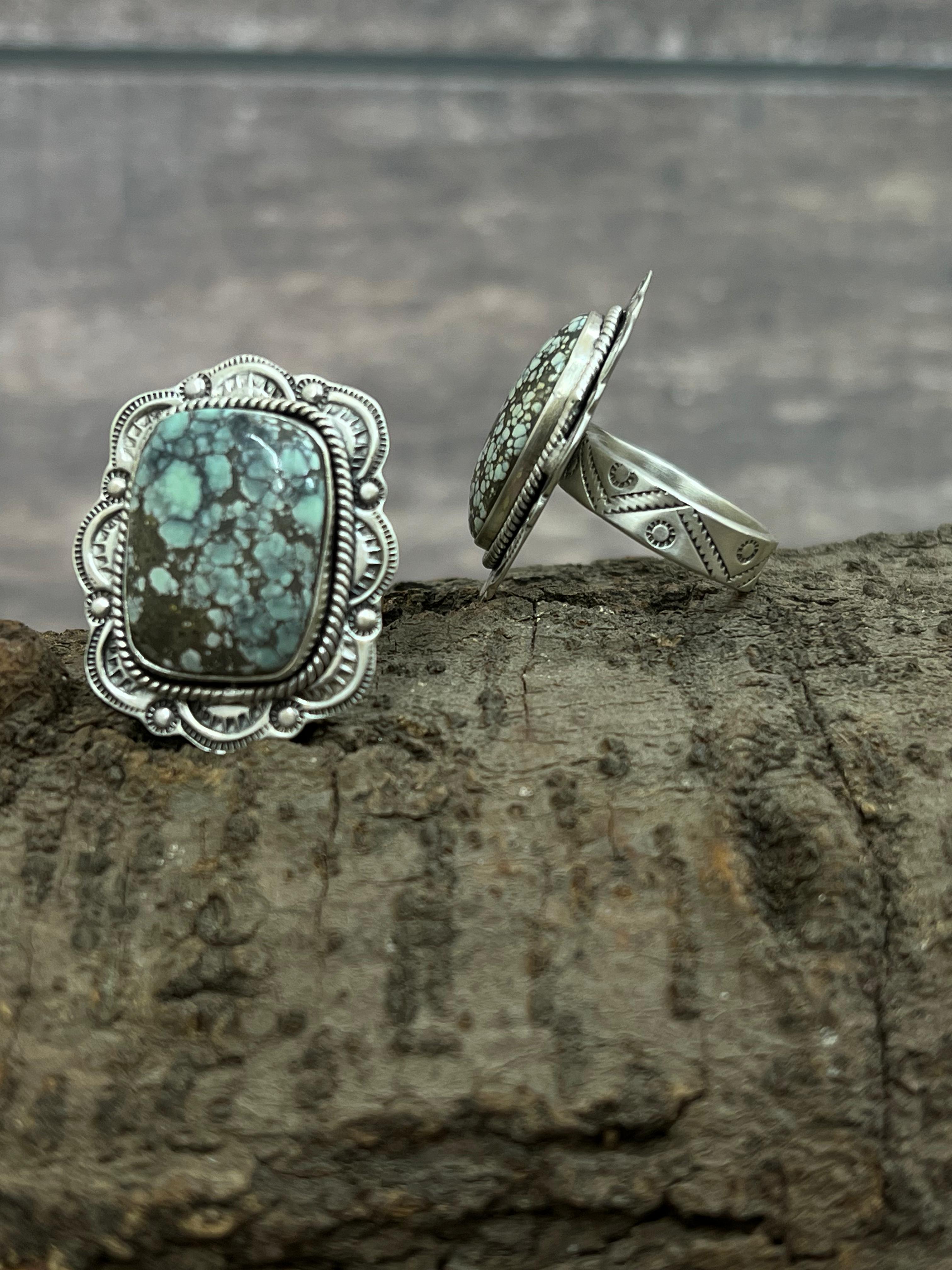 Handmade Sterling Silver Starfox Variscite Adjustable Ring Signed Nizhoni