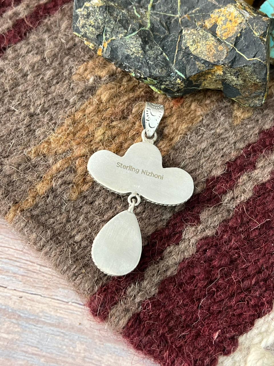 Handmade Sterling Silver Royston Ribbon Turquoise Pendant "Signed Nizhoni"