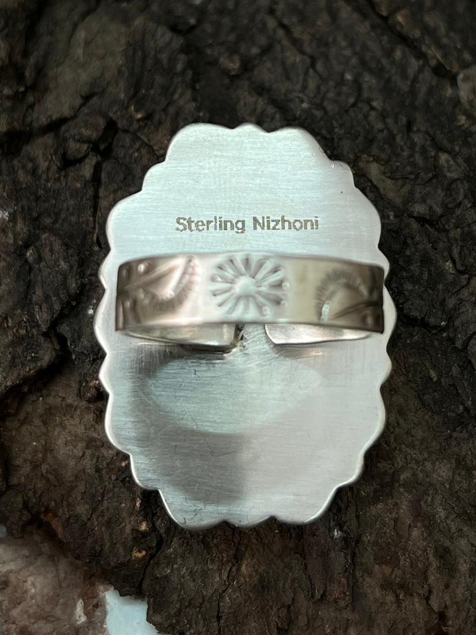 Handmade Sterling Silver Kingman Turquoise Cactus Adjustable Ring "Signed Nizhoni"