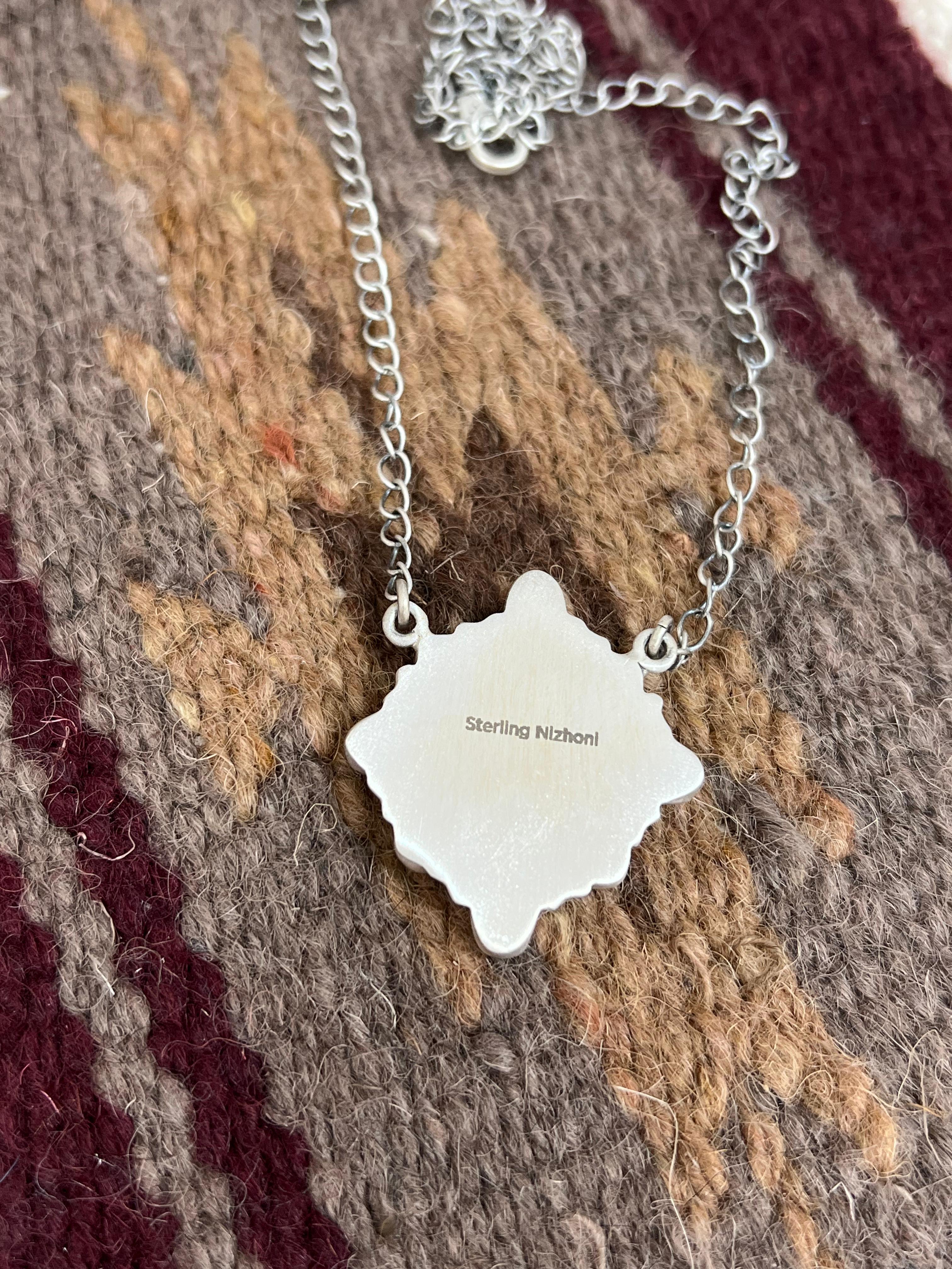 Christmas Collection Handmade Sterling Silver Coral with Peridot Necklace with Signed Nizhoni