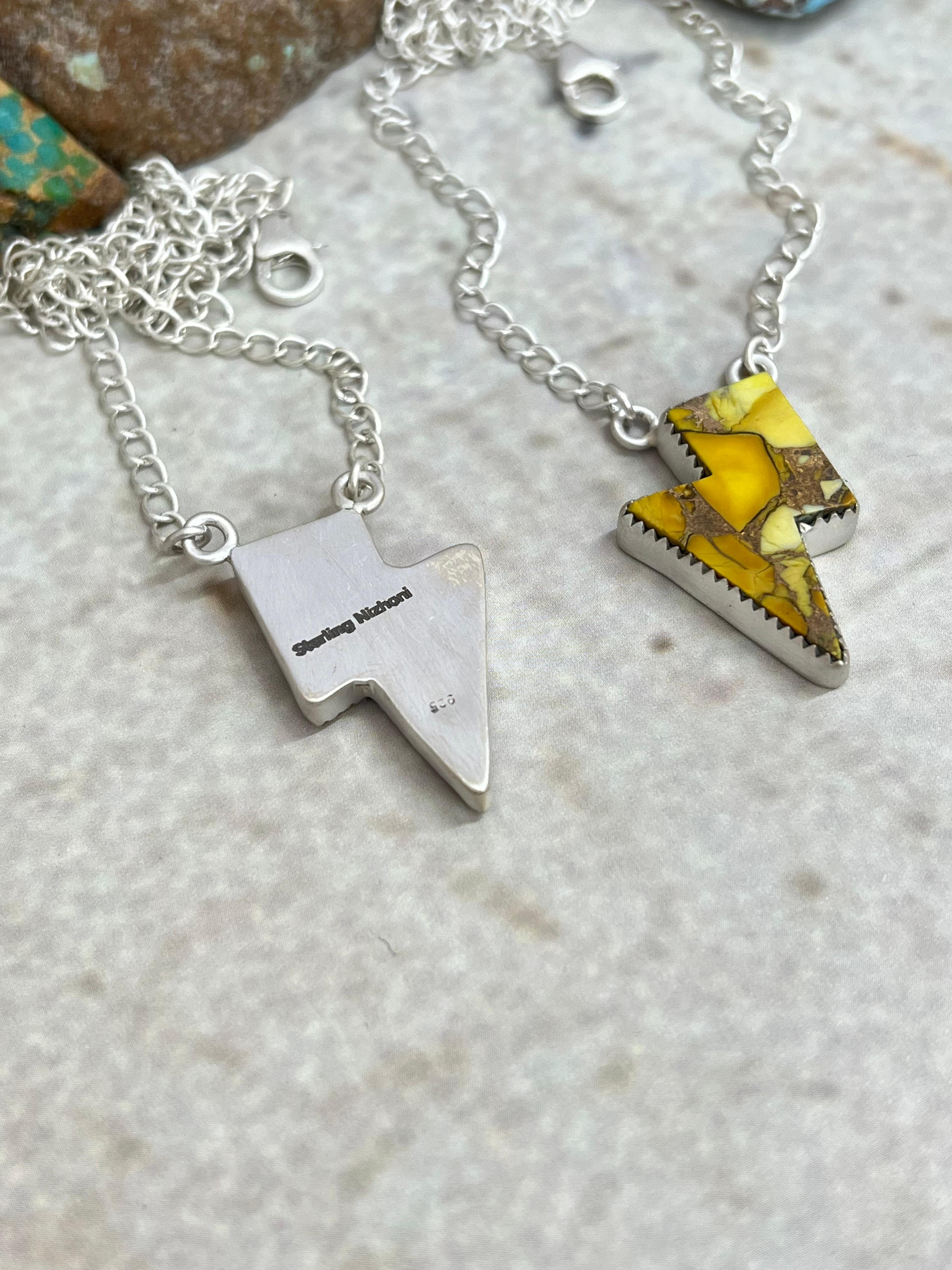 Handmade Sterling Silver Cotton Candy, Honey Dahlia Lightning Bolt Necklace Signed Nizhoni (3)