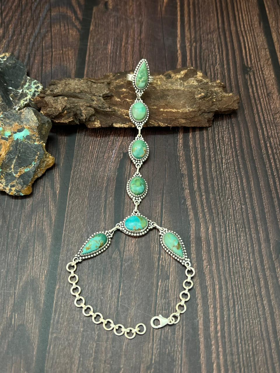 Handmade Sterling Silver Kingman Turquoise Hand Harness "Signed Nizhoni"