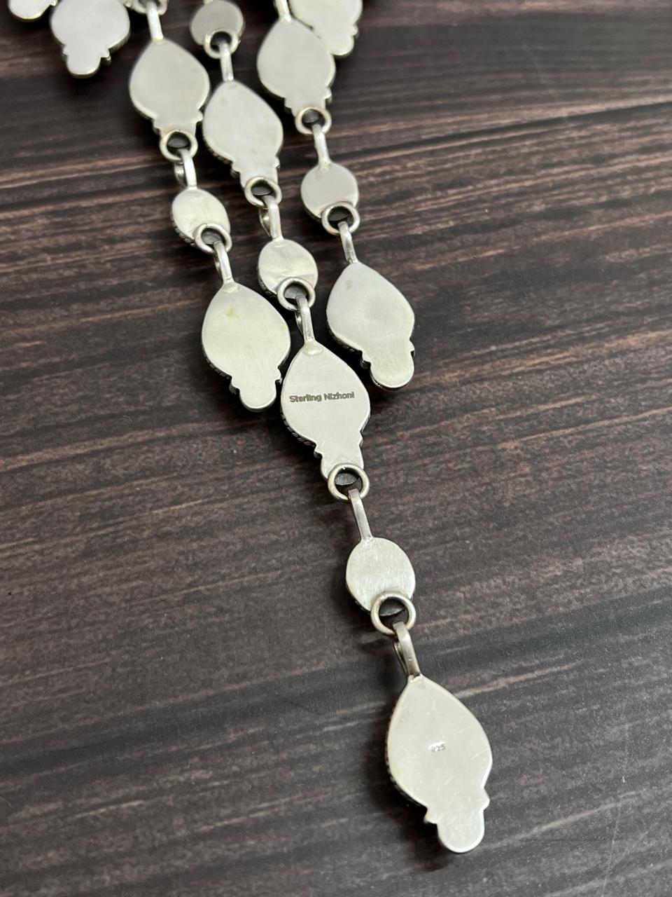 Handmade Sterling Silver Multi Stone Necklace with Signed Nizhoni