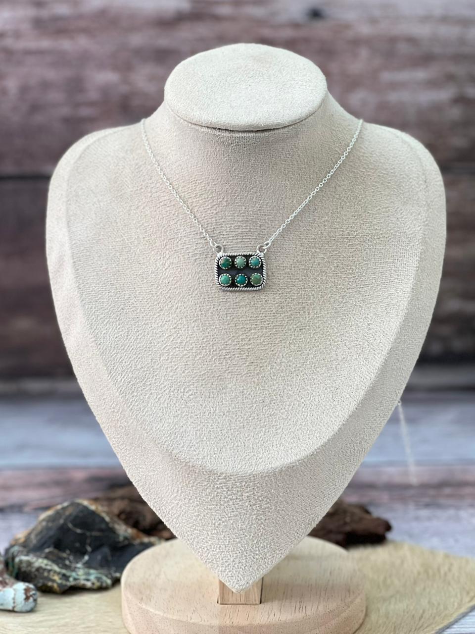 Handmade Sterling Silver Kingman Turquoise Bar Necklace "Signed Nizhoni"