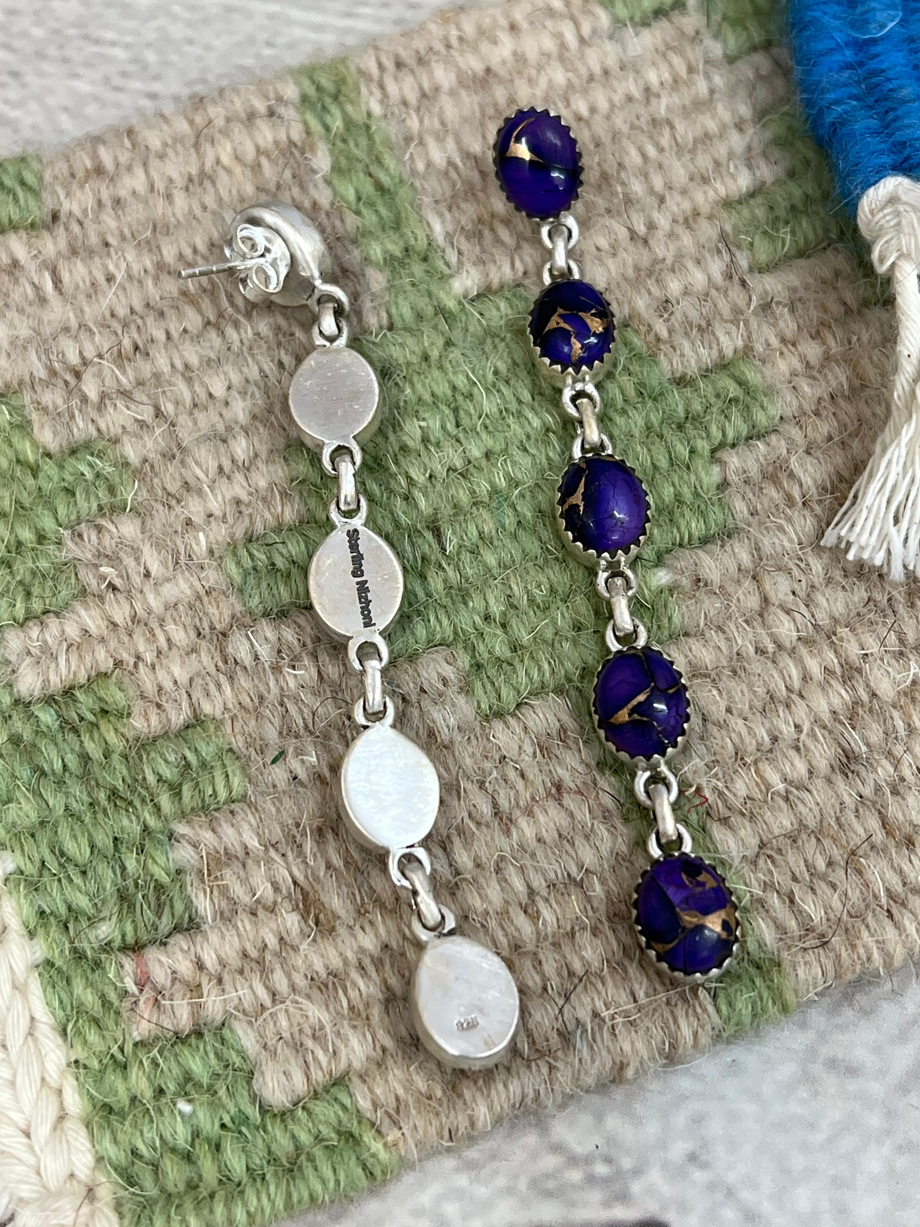 Handmade Sterling Silver Grape Dahlia Post Studs with Signed Nizhoni