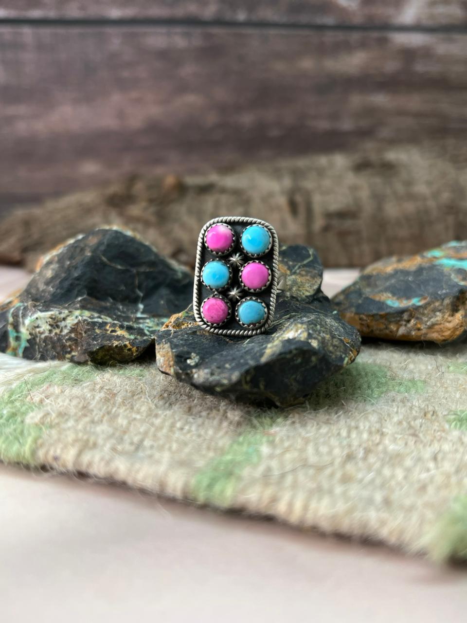 Handmade Sterling Silver Cotton Candy Adjustable Ring "Signed Nizhoni" (8)