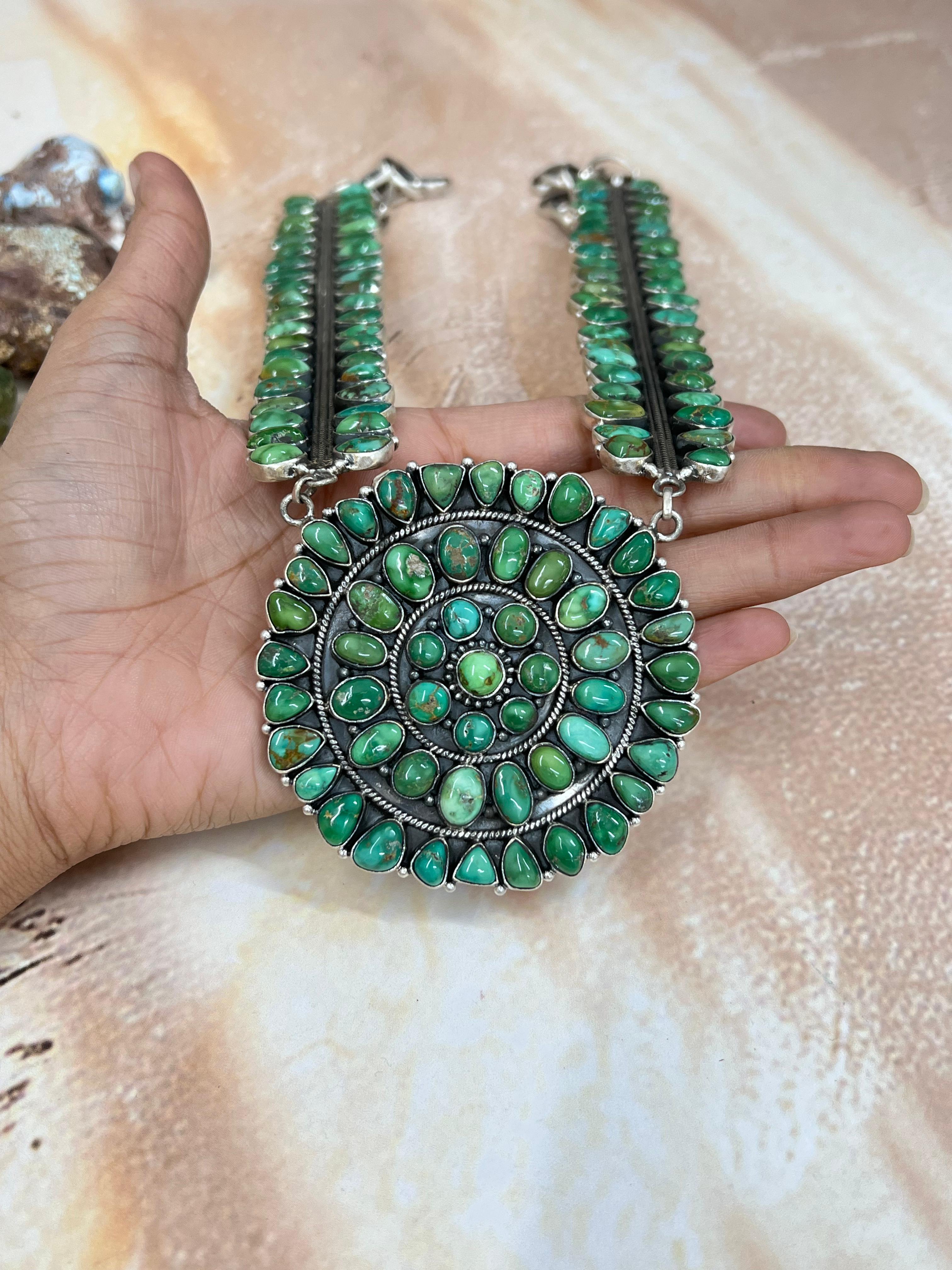 Handmade Sterling Silver Sonoran Mountain Turquoise Necklace with Signed Nizhoni