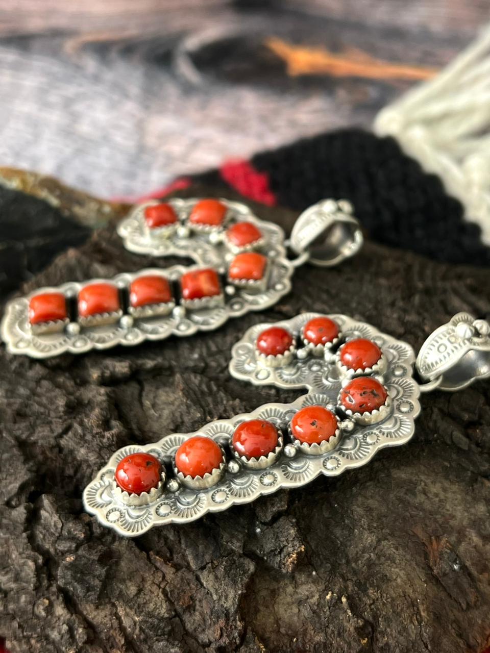 "Christmas Collection" Handmade Sterling Silver Coral Pendant "Signed Nizhoni"