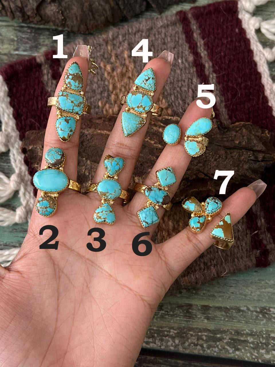 “The Golden Collection” Handmade Number 8 Turquoise with Gold Adjustable Ring