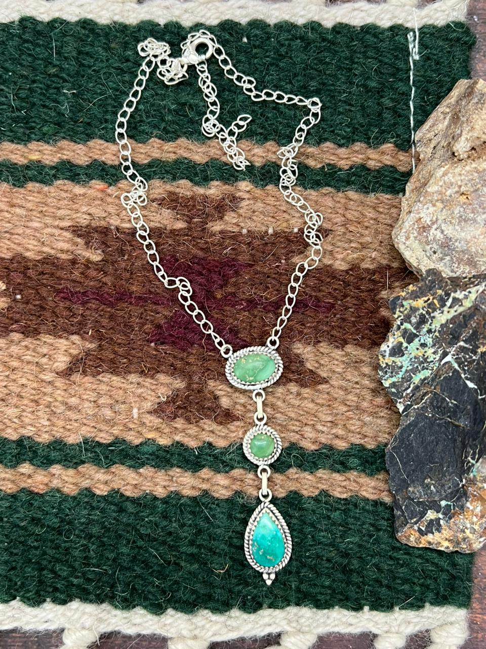 Handmade Sterling Silver Emerald Valley Turquoise Necklace "Signed Nizhoni"