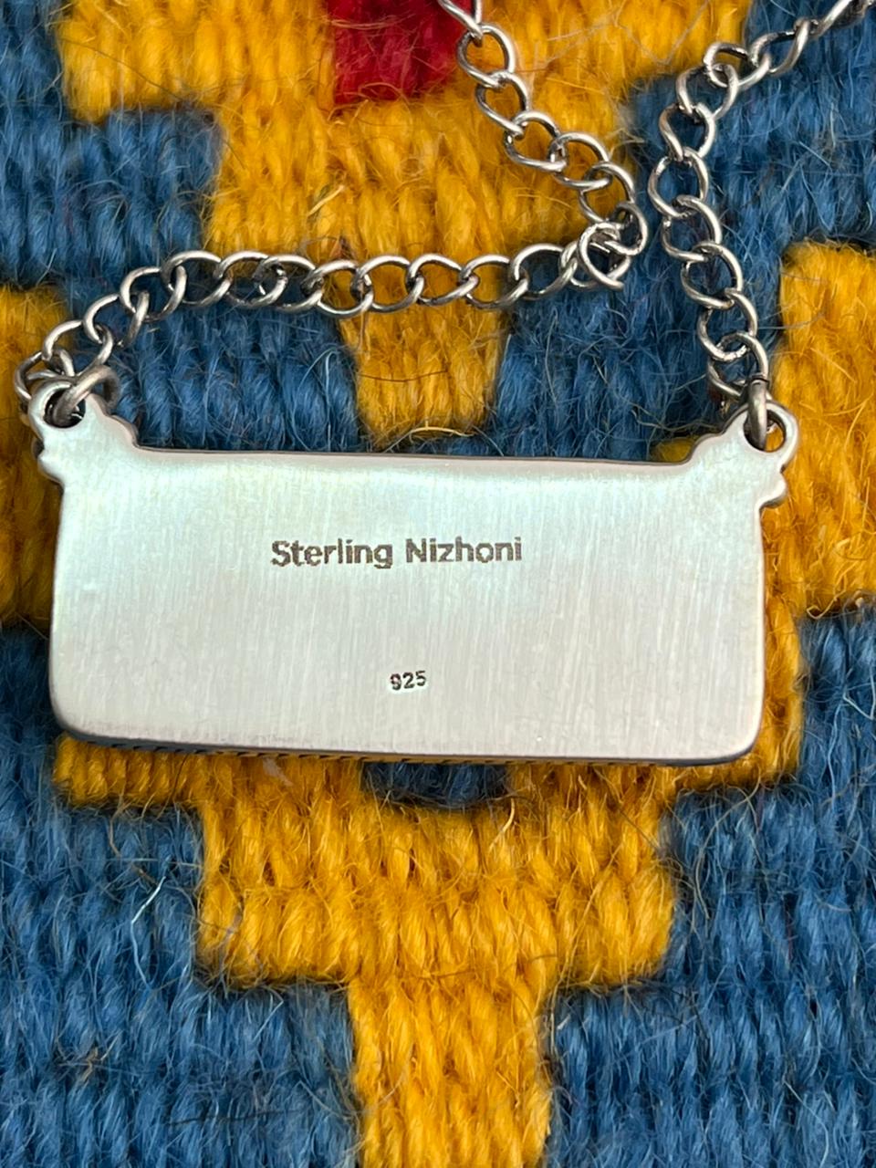 Handmade Sterling Silver Black Onyx Bar Necklace "Signed Nizhoni"