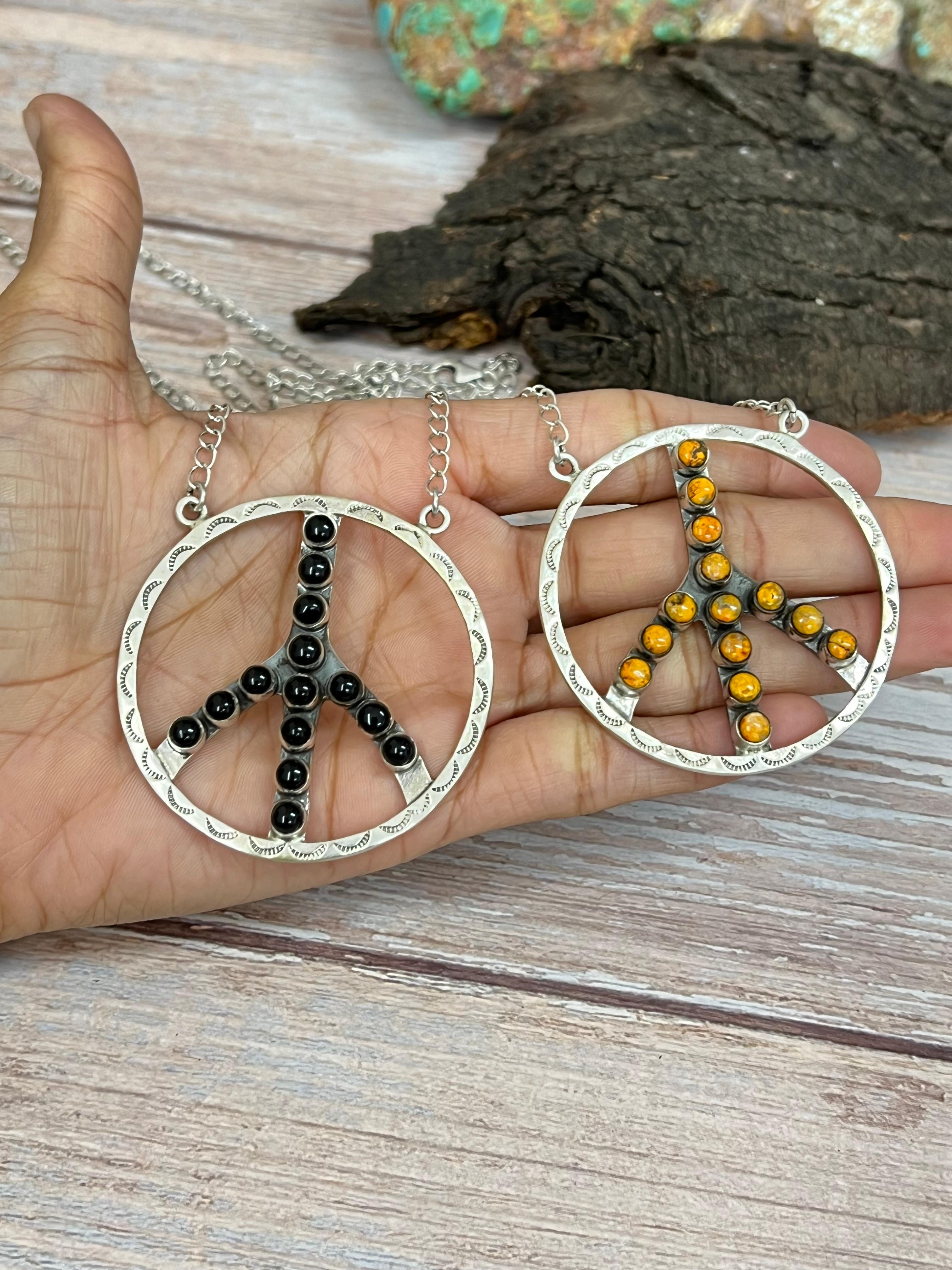 Handmade Sterling Silver Black Onyx, Bumblebee Necklace Signed Nizhoni