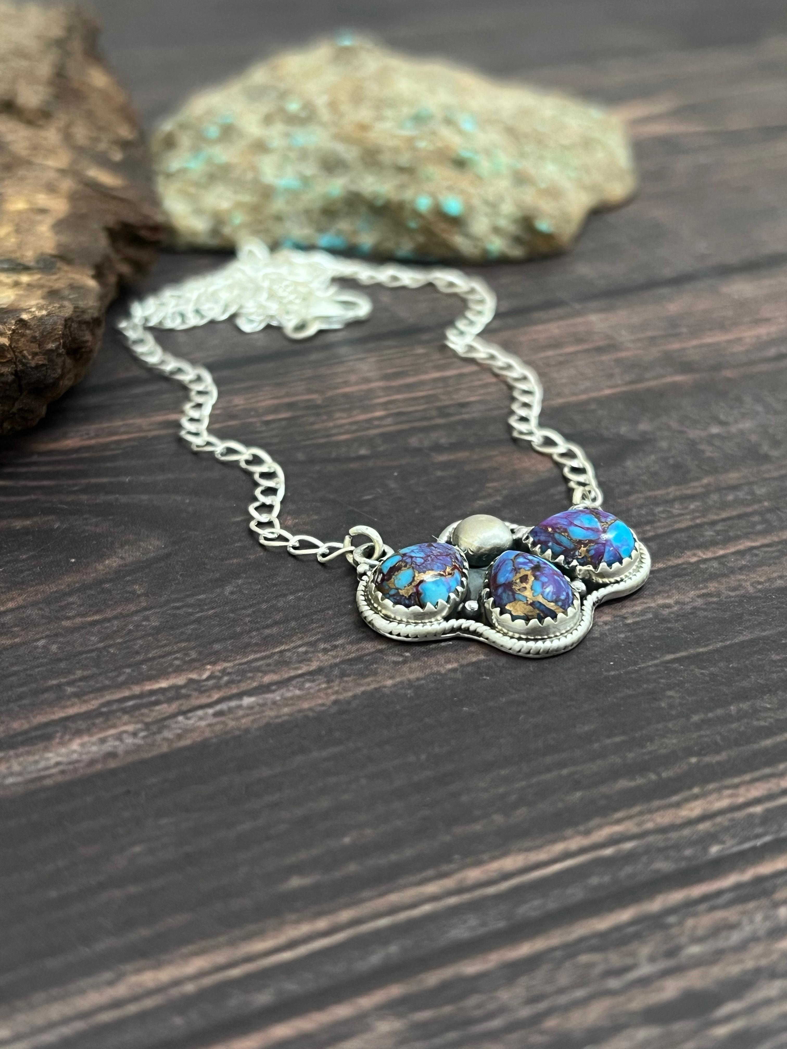 Handmade Sterling Silver Purple Dream Mojave Necklace with Signed Nizhoni