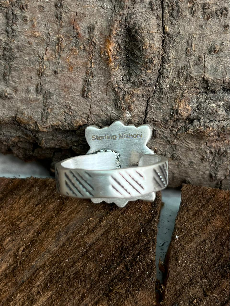 Handmade Sterling Silver White Buffalo Adjustable Ring "Signed Nizhoni"