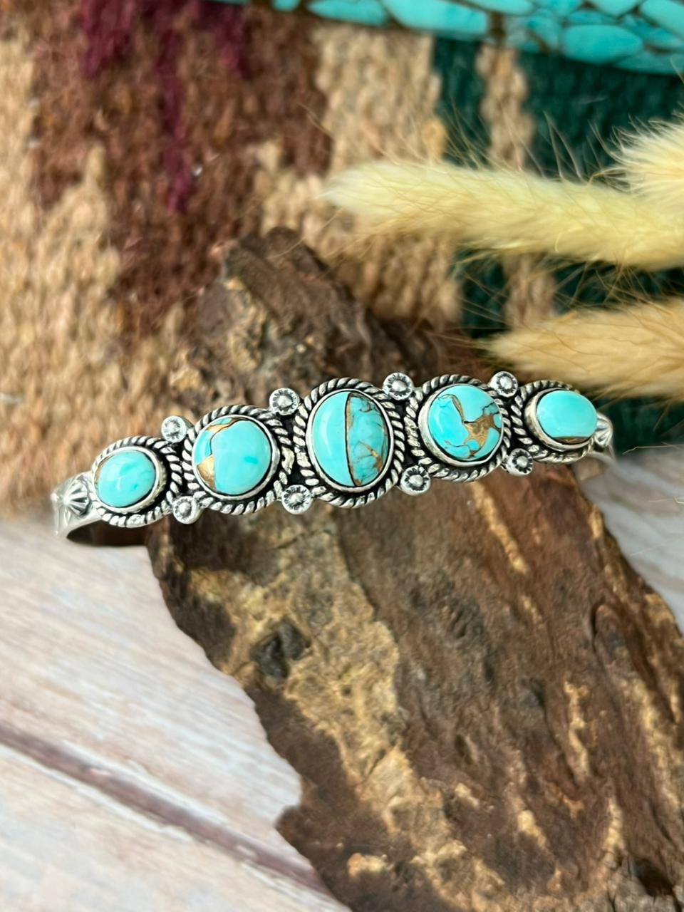 Handmade Sterling Silver Mint Dahlia Collection: Cuff Bracelet "Signed Nizhoni"