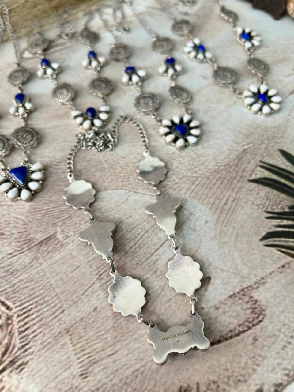 Handmade Sterling Silver Lapis with White Buffalo Necklace "Signed Nizhoni"