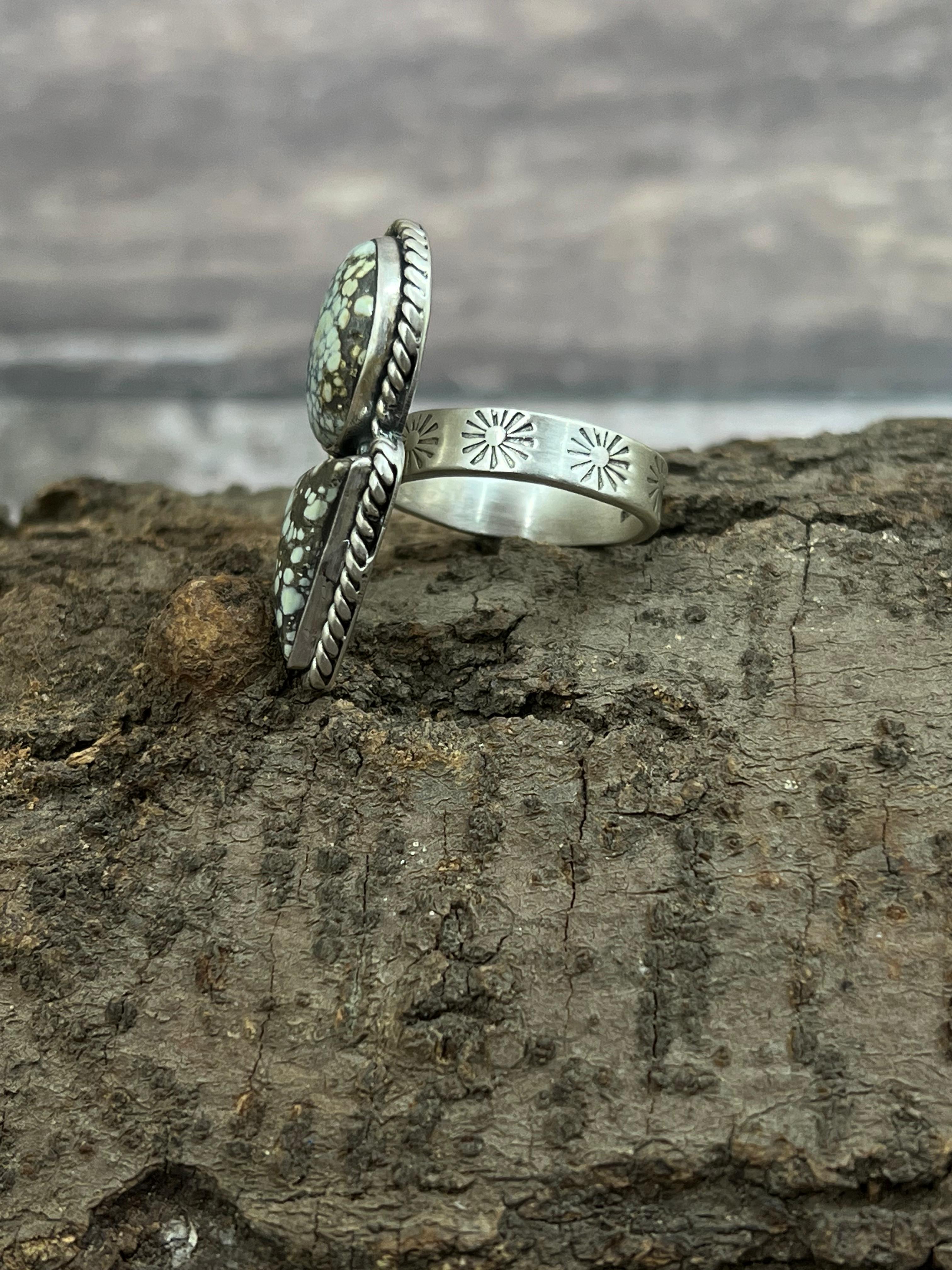 Handmade Sterling Silver Starfox Variscite Adjustable Ring Signed Nizhoni