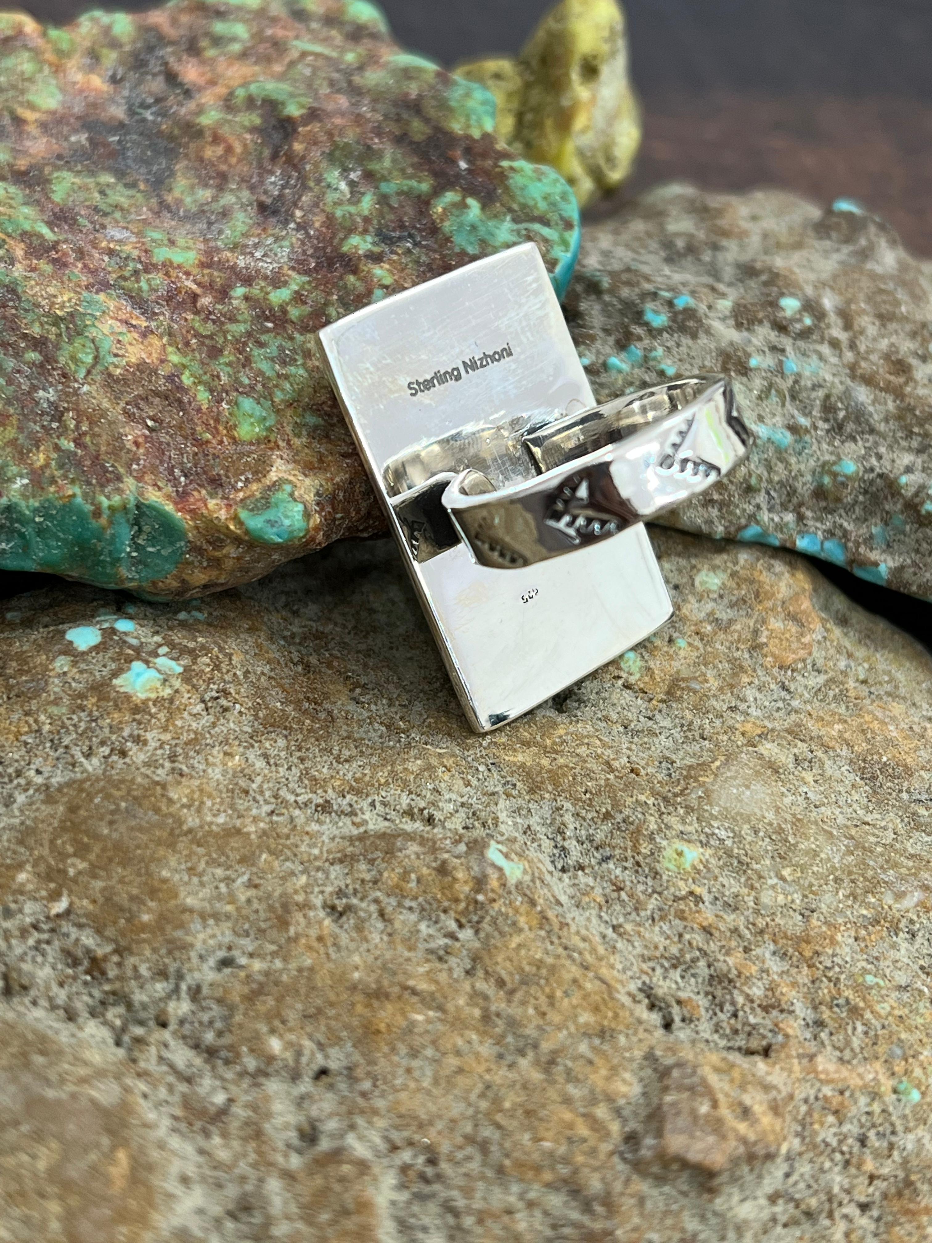 ** 4TH OF JULY ** Handmade Sterling Silver Synthetic Opal Adjustable Ring with Signed Nizhoni