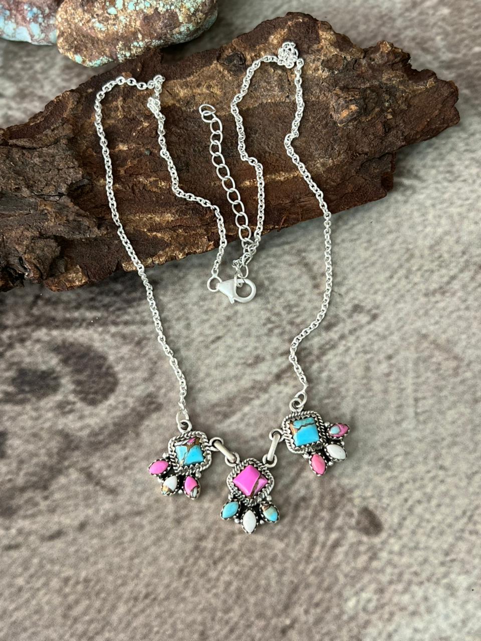 Handmade Sterling Silver Cotton Candy Necklace "Signed Nizhoni"