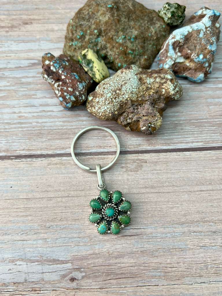 Handmade Sterling Silver Kingman Turquoise Key Chain "Signed Nizhoni"