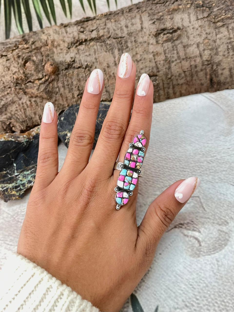 Handmade Sterling Silver Cotton Candy Adjustable Ring "Signed Nizhoni"