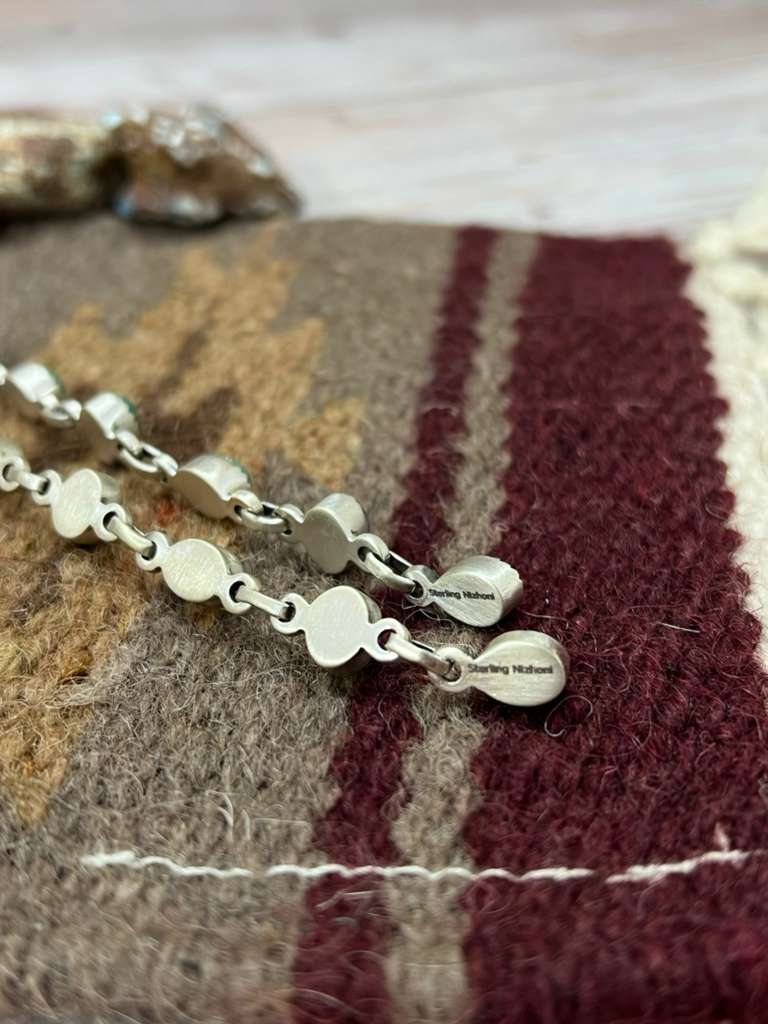 Handmade Sterling Silver Kingman Turquoise Post Dangle Earrings "Signed Nizhoni"