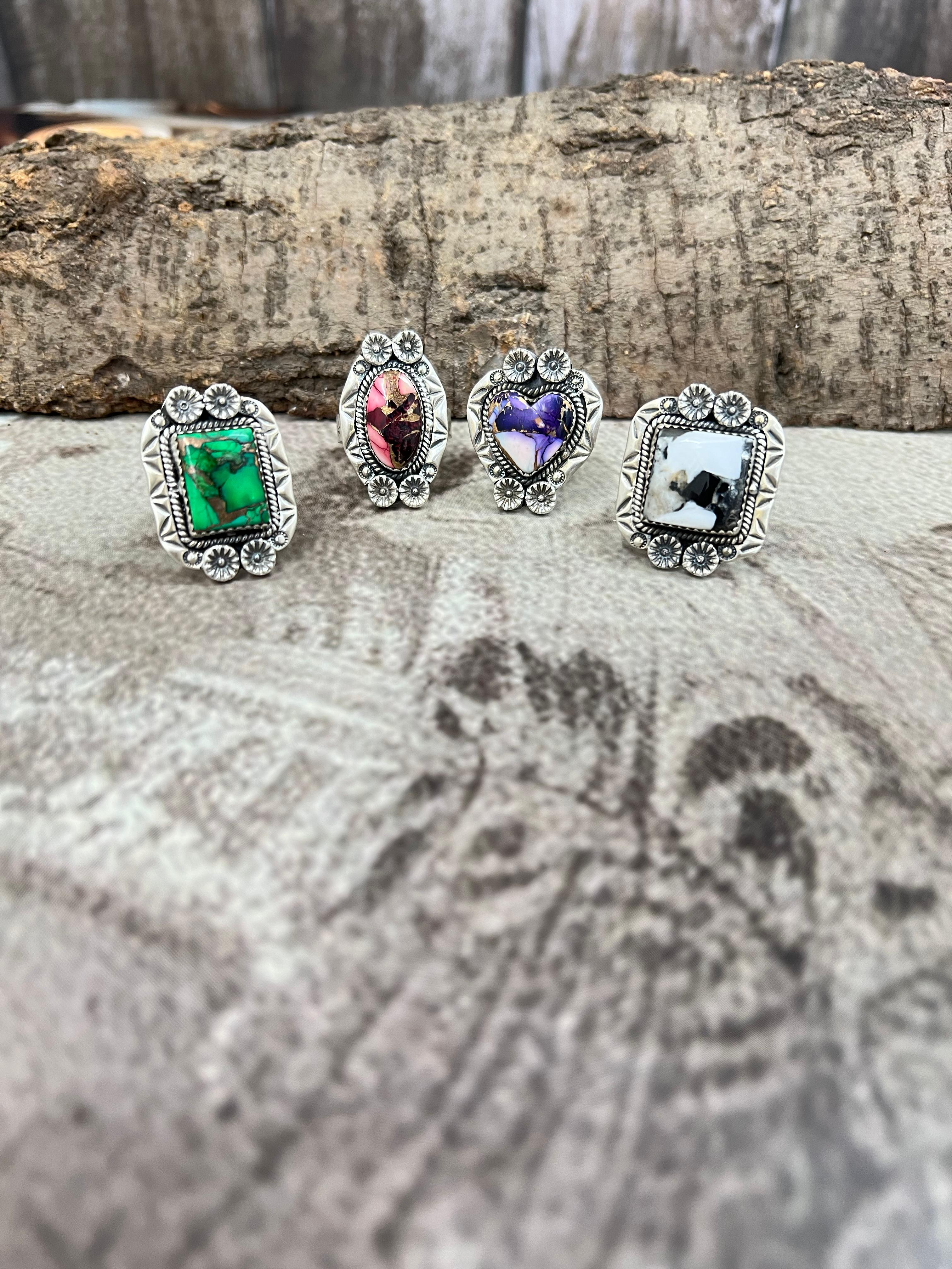 Handmade Sterling Silver Multi Stones Adjustable Ring with Signed Nizhoni