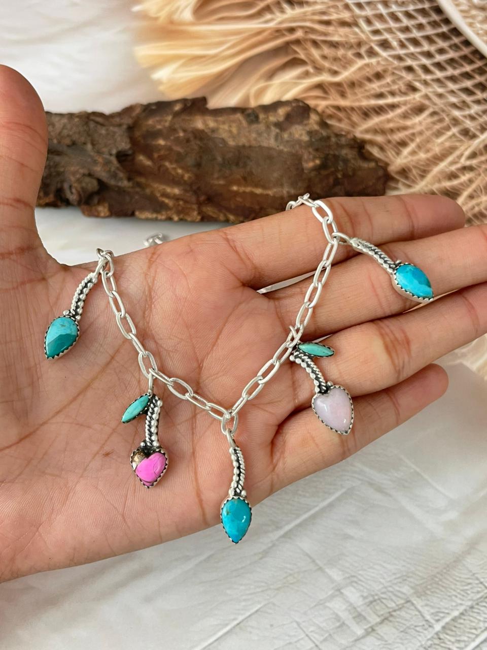 Handmade Sterling Silver Multi Stone Cherry Necklace "Signed Nizhoni"