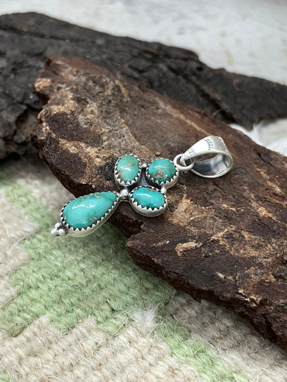 Handmade Sterling Silver Emerald Valley Turquoise Pendant "Signed Nizhoni"