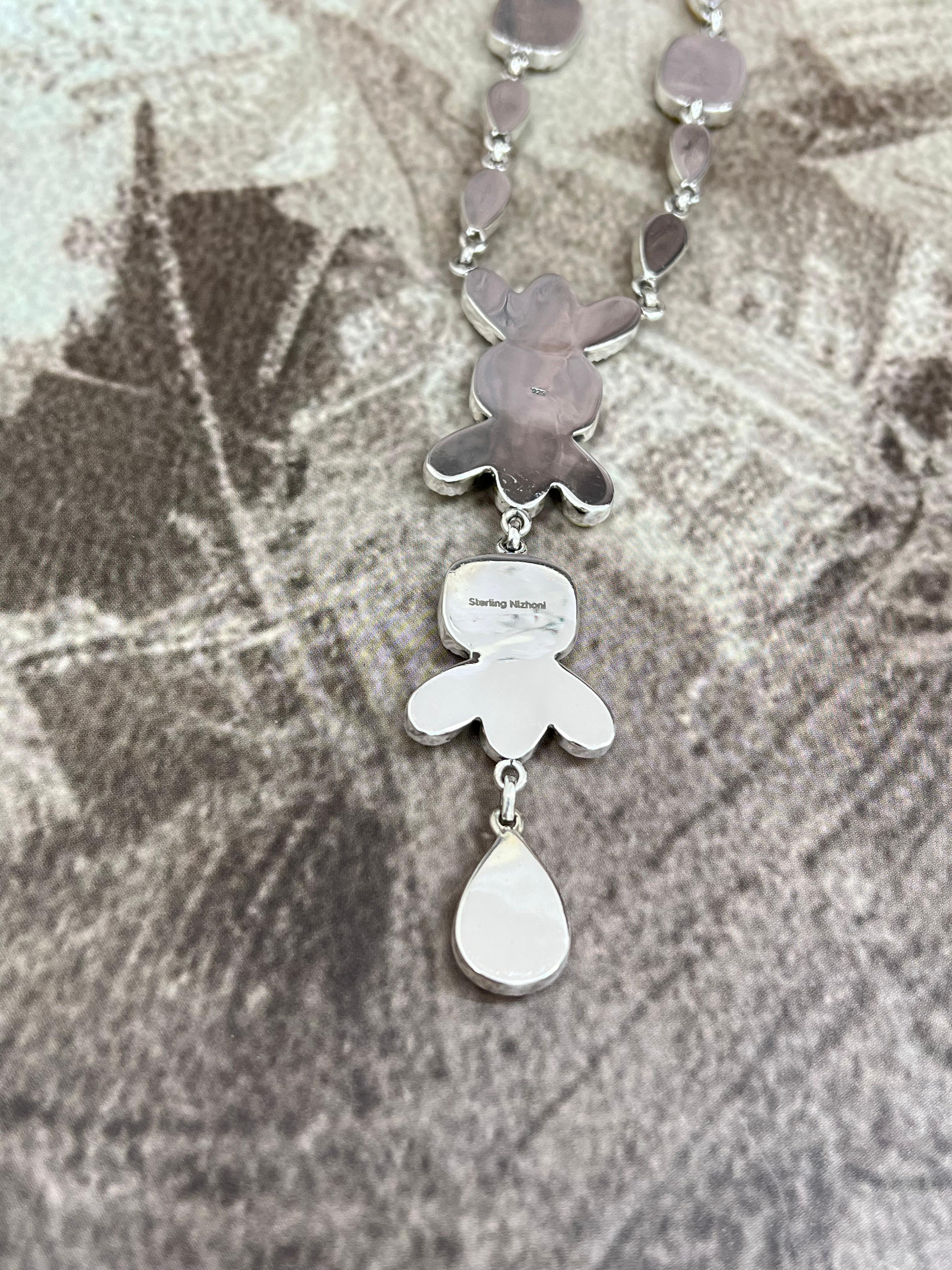 Handmade Sterling Silver Honey Dahlia Necklace with Signed Nizhoni