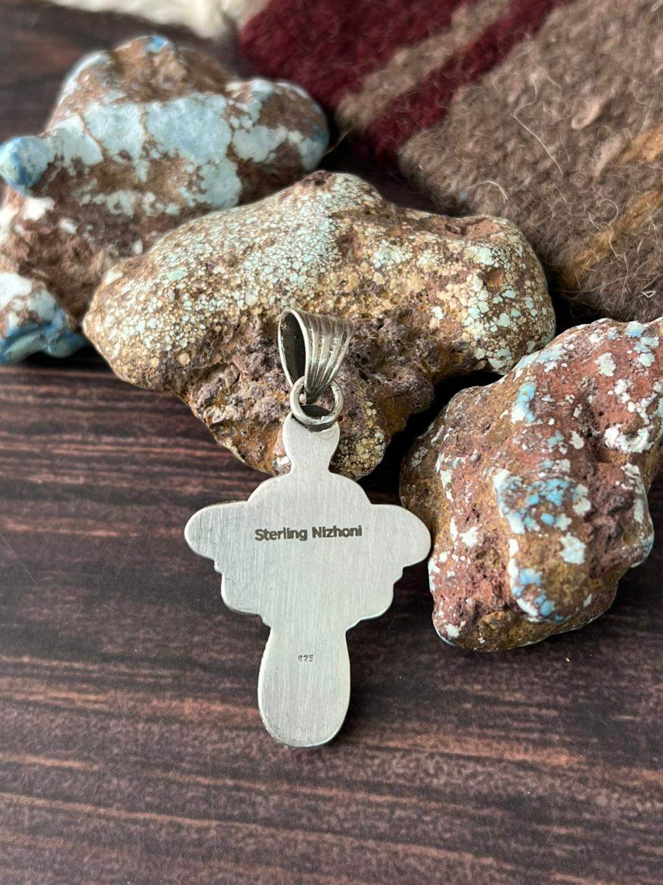 Handmade Sterling Silver Golden Hills with White Collection Pendant "Signed Nizhoni"