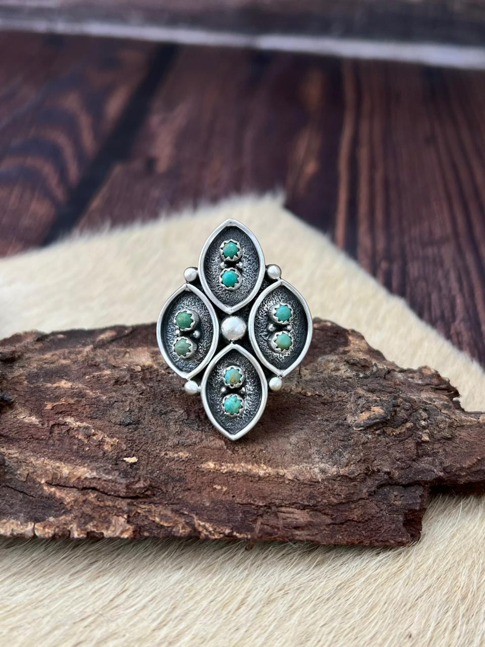 Handmade Sterling Silver Kingman Turquoise Adjustable Ring "Signed Nizhoni"