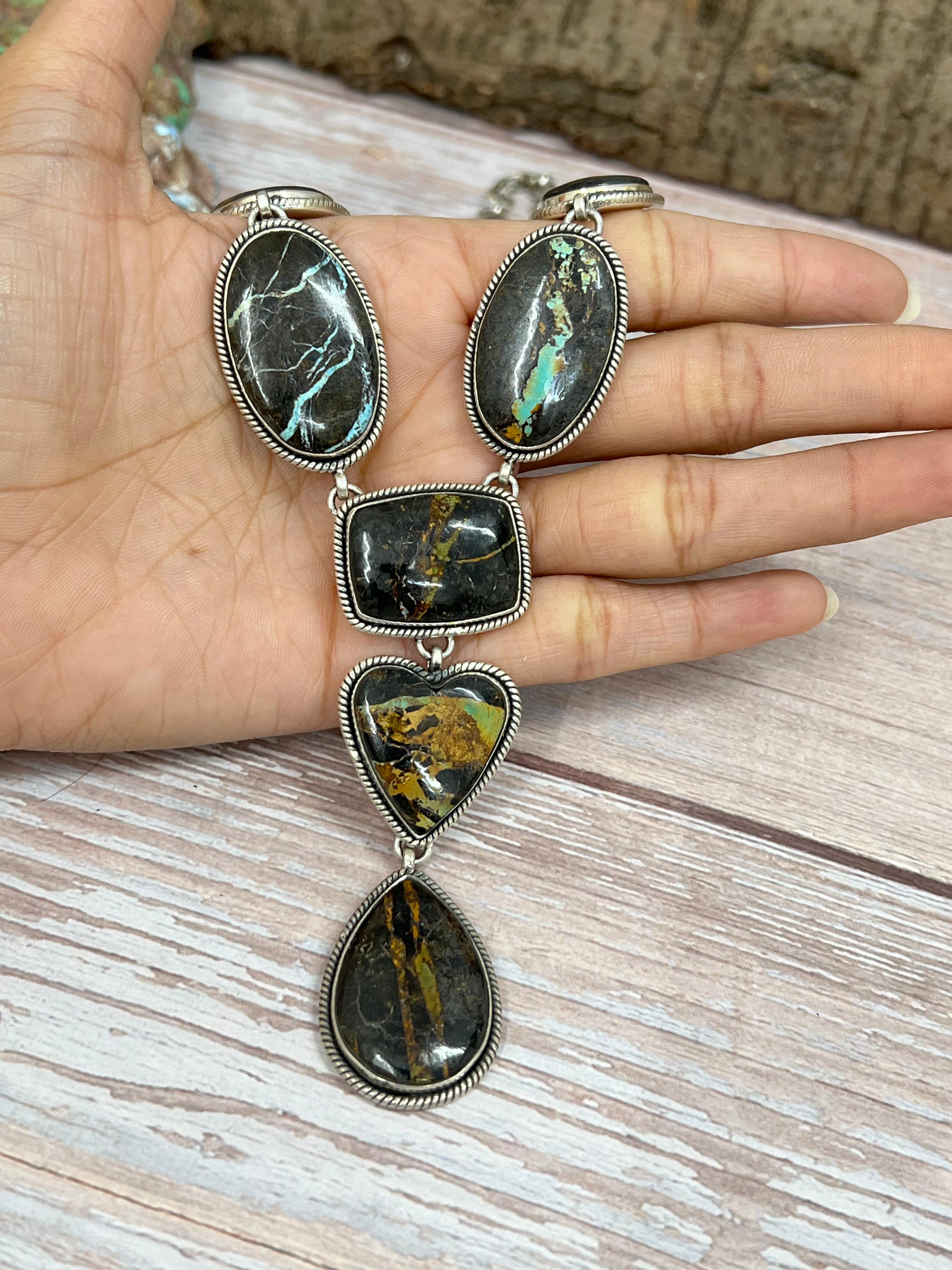 Handmade Sterling Silver Black Jack Necklace with Signed Nizhoni