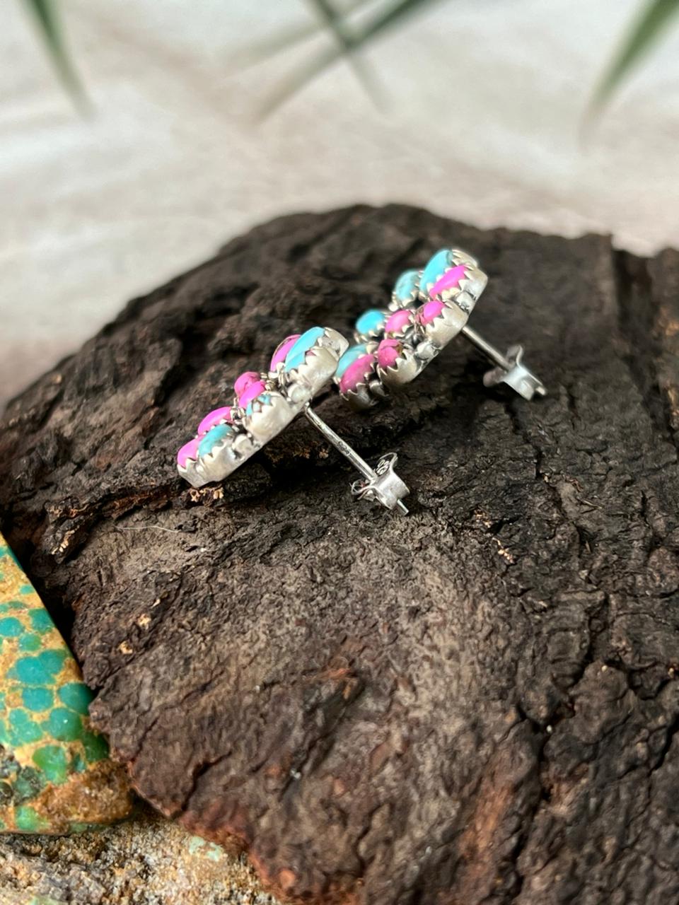Handmade Sterling Silver Cotton Candy Post Studs Earrings "Signed Nizhoni"