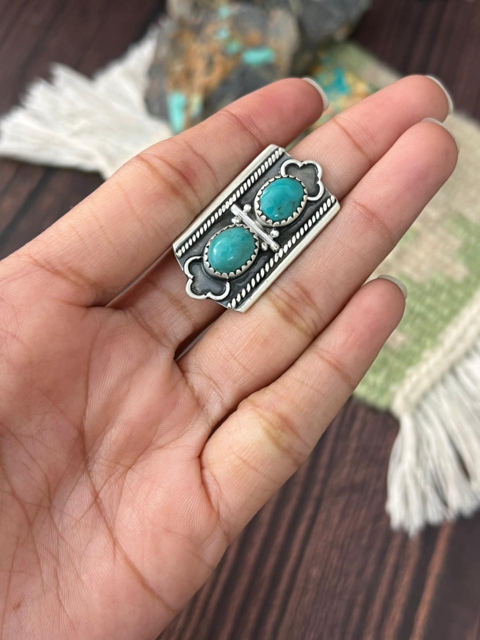 Handmade Sterling Silver Tibetan Turquoise Adjustable Ring "Signed Nizhoni"