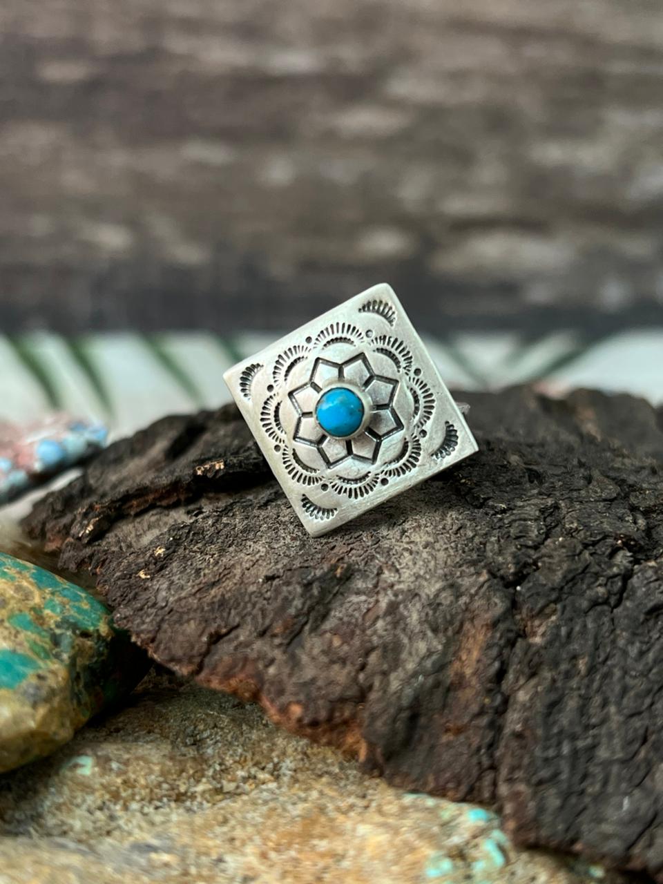 Handmade Sterling Silver Kingman Turquoise Adjustable Ring "Signed Nizhoni"