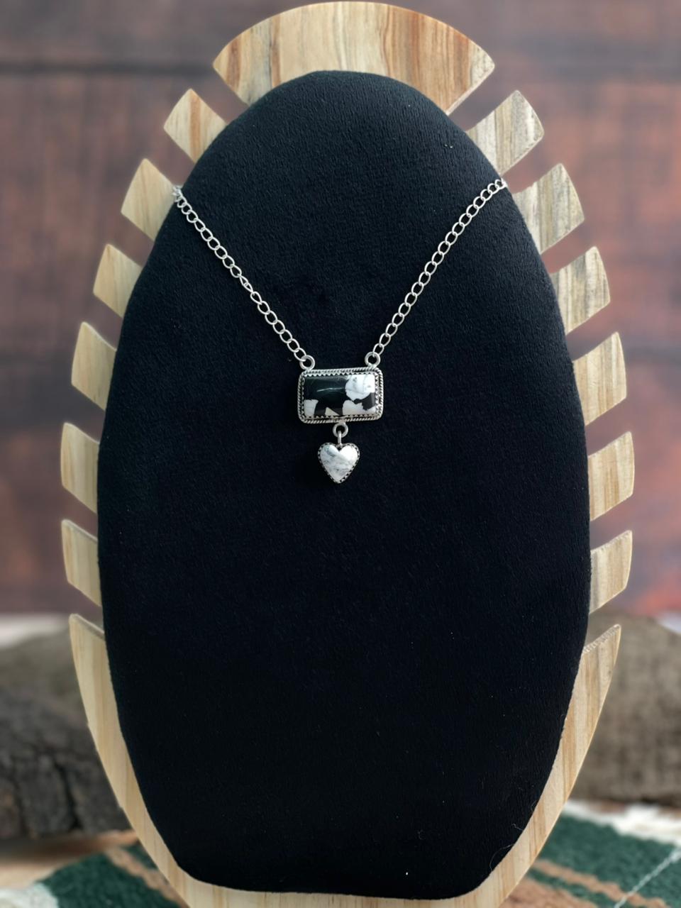 Handmade Sterling Silver White Buffalo Necklace "Signed Nizhoni"