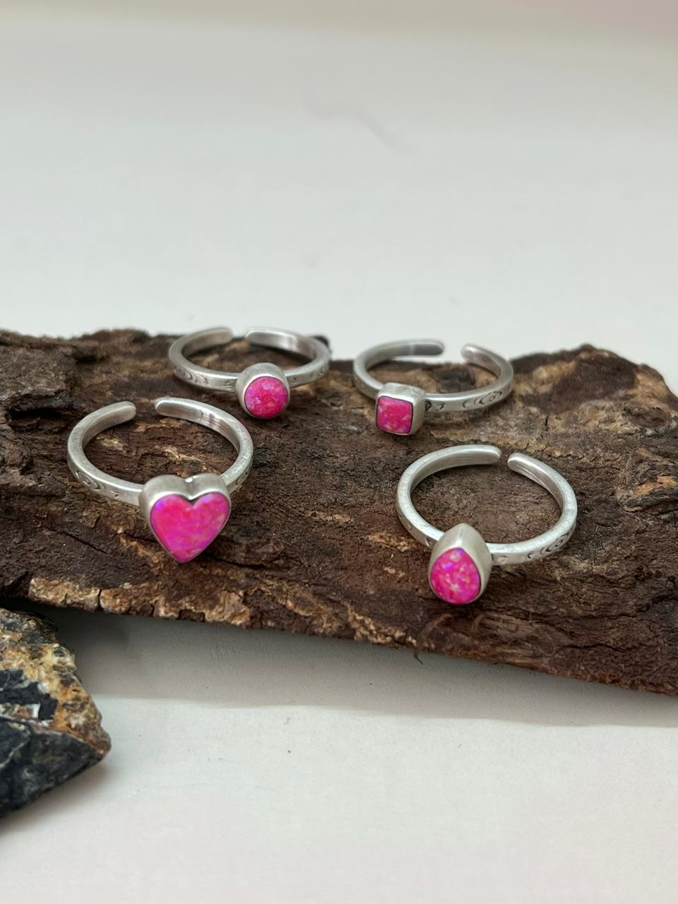 Handmade Sterling Silver Hot Pink Adjustable Ring "Signed Nizhoni"