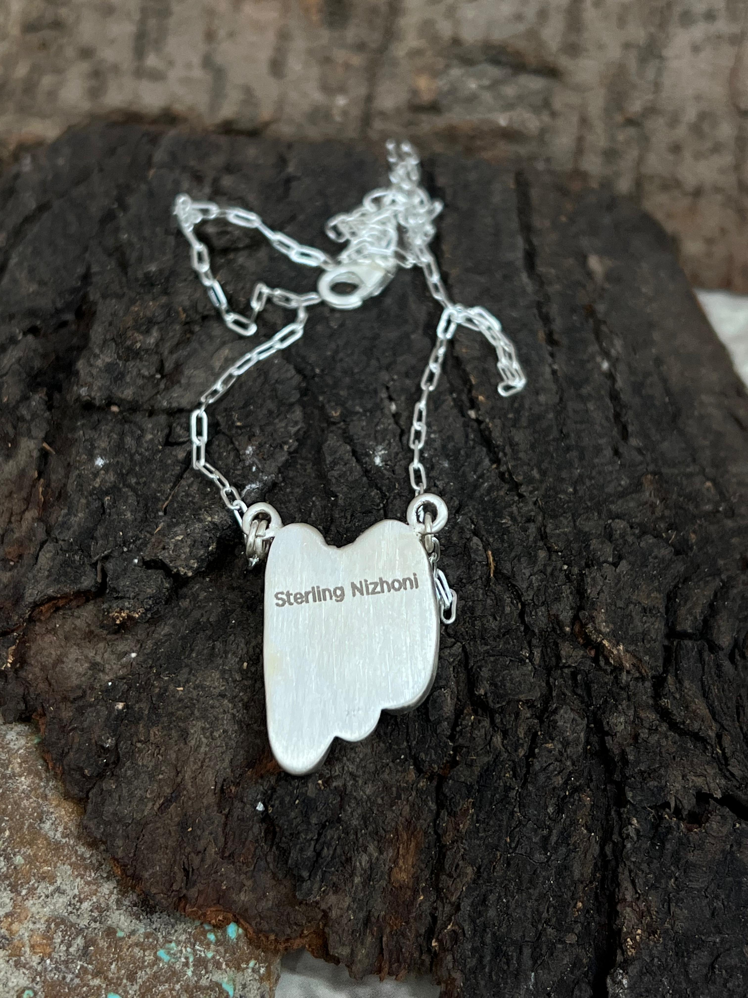 Handmade Sterling Silver Kingman Turquoise Necklace Signed Nizhoni