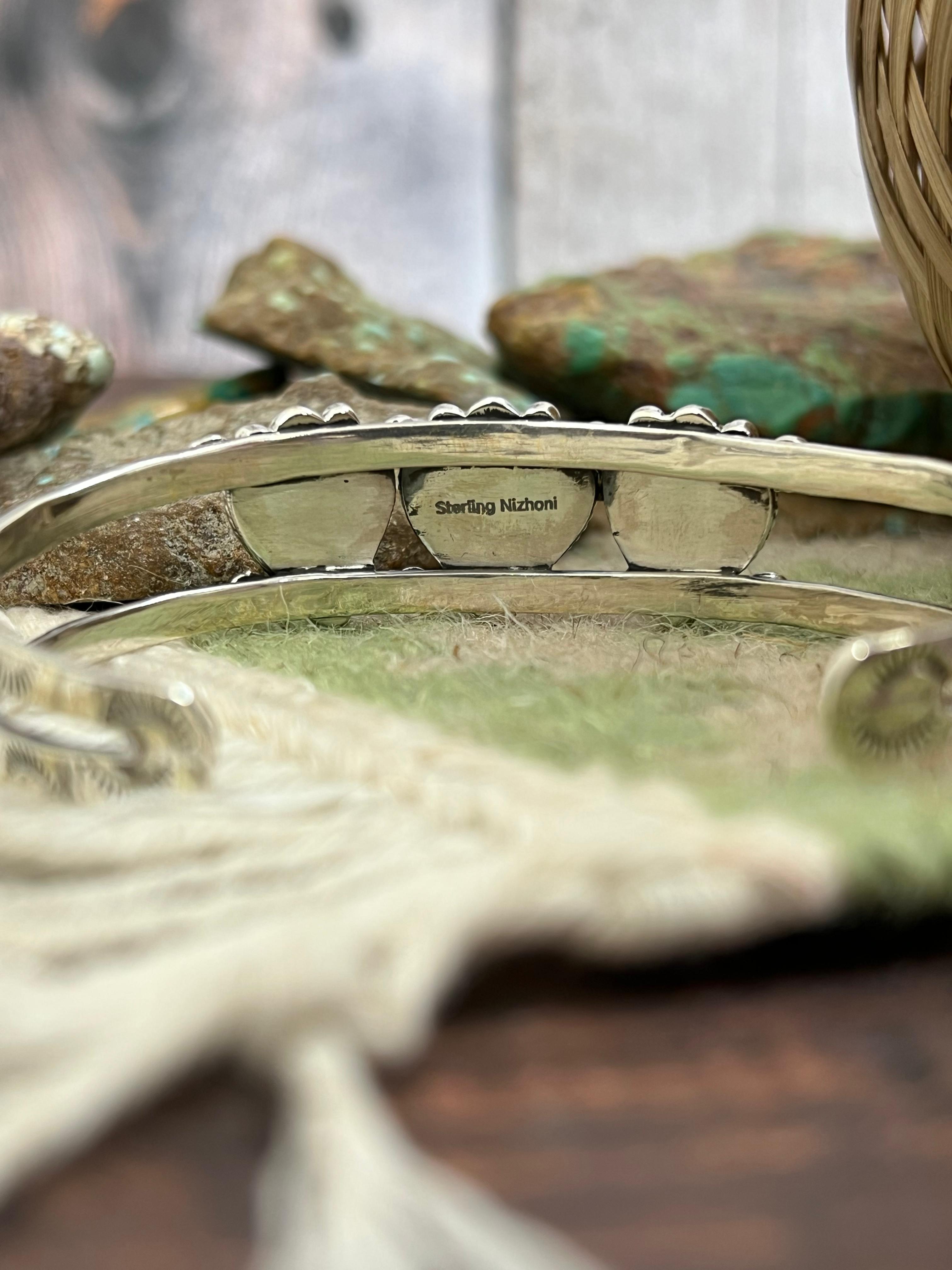 ** 4TH OF JULY ** Handmade Sterling Silver Synthetic Opal Cuff Bracelet with Signed Nizhoni